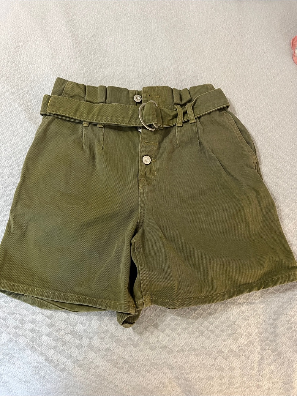 Free People UHigh-Rise Olive Green Paperbag Belted Women's Shorts